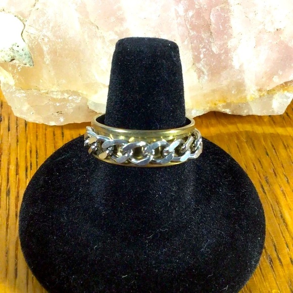 Stainless Steel Gold and Silver Chain Fidget Ring - Picture 1 of 5
